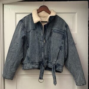 Denim Jacket with Shearling Collar